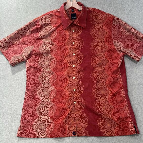 Haupt Germany Camp Shirt circles Abstract red XL 17.5 Men short sleeve - Picture 1 of 13